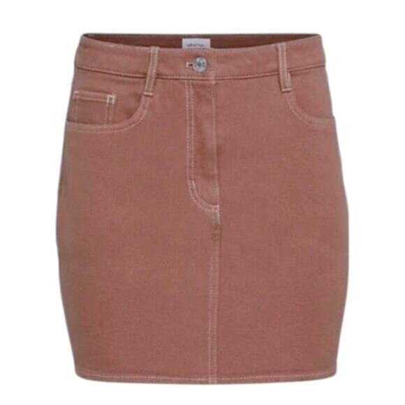 WILFRED FREE Aritzia Date High-Waisted A-Line Mini Skirt Sz 00 GD Sorbet Moka - Picture 2 of 6